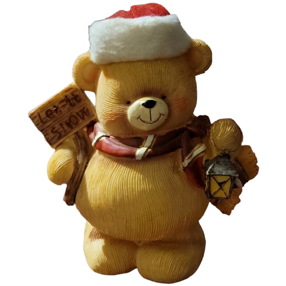 Vtg Let It Snow Christmas Bear Santa Hat Lantern